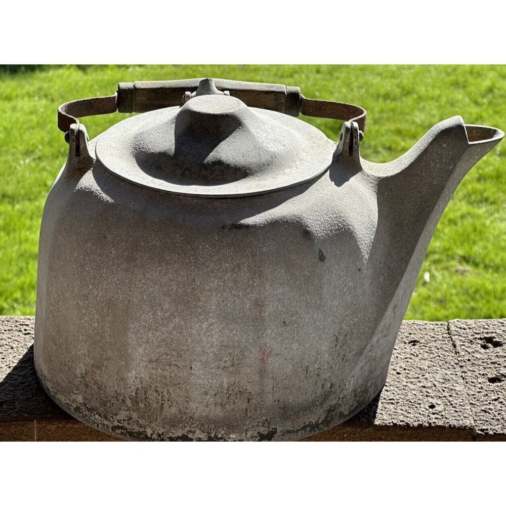 Tea Kettle Wagner Ware Colonial Sidney Wood Handle Spout Attach Lid Rustic 6 Qt - Picture 6 of 9